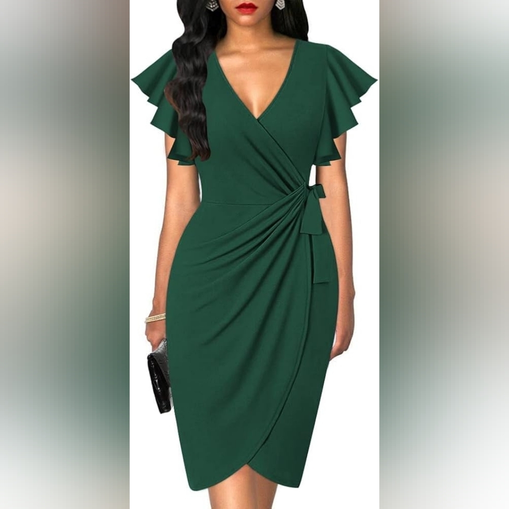 New With Tags - Women's V-Neck Ruffle Cocktail Party Dress